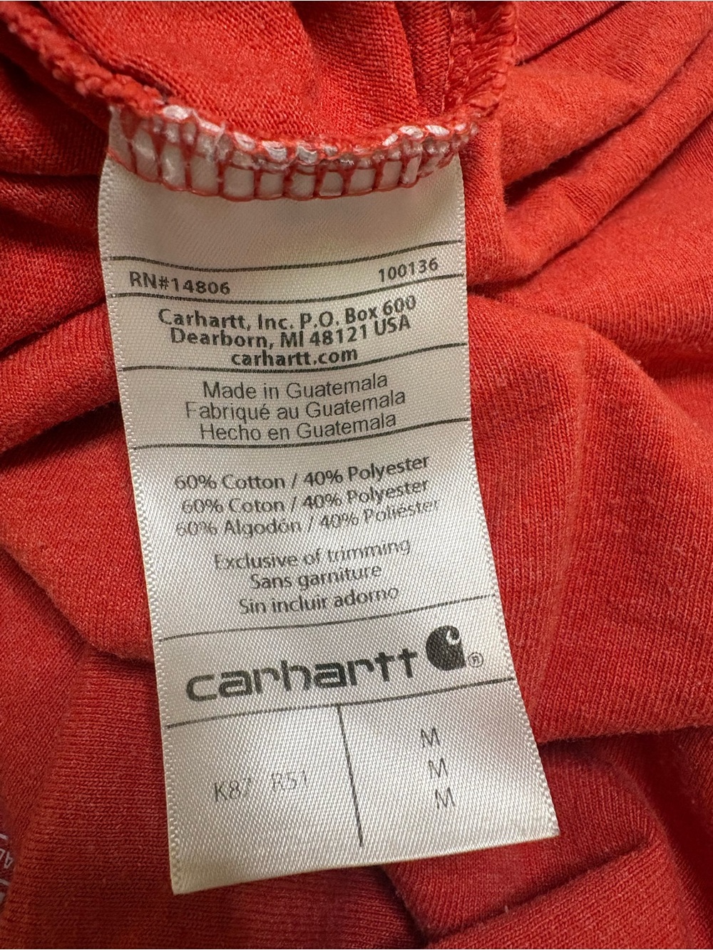 Carhartt Orange Red Men’s Medium Loose Fit Rugged Flex Tee Shirt Cotton Blend - Picture 8 of 8
